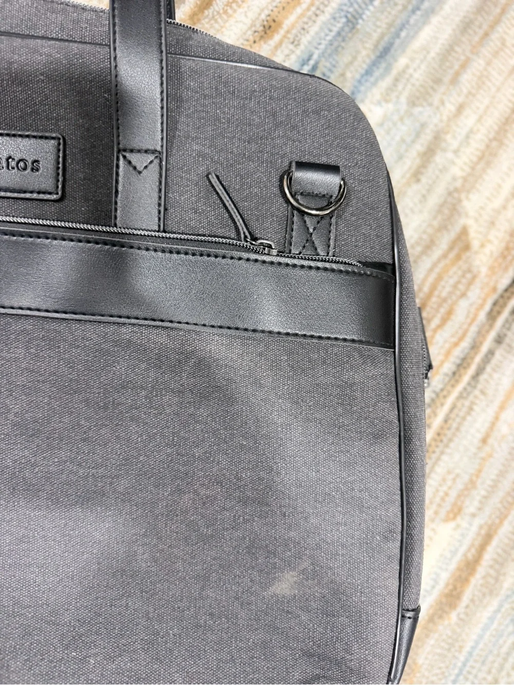 John Varvatos Black Canvas Laptop Briefcase with Black Leather Trim